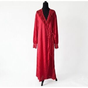 Vtg Nightgown Robe Red Nylon Women's Size 3X Whimsigoth Romantic Victorian Fairy
